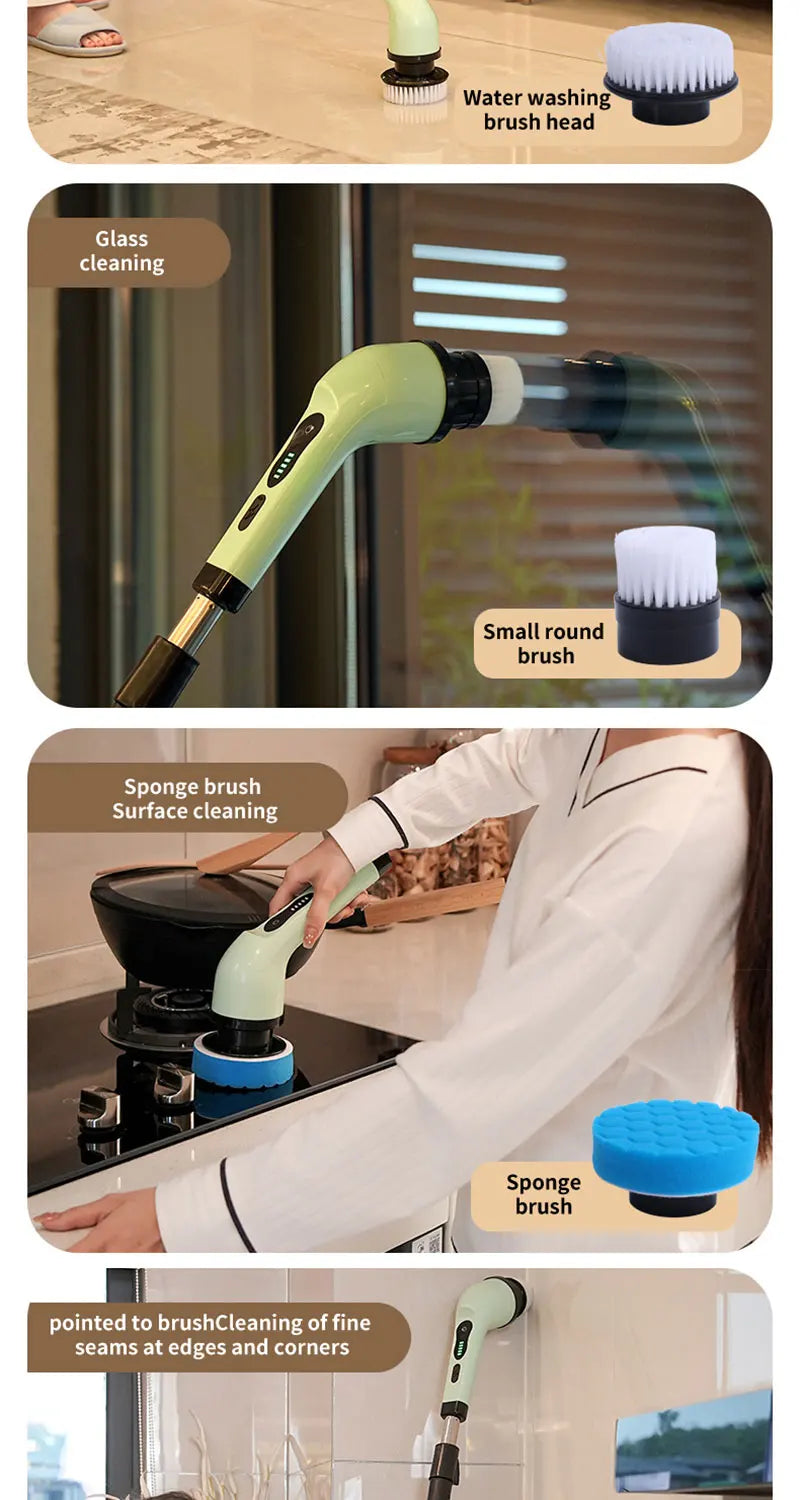 9 in 1 Electric Spin Scrubber Cordless Cleaning Brush Shower Scrubber Adjustable Extension Handle Waterproof For Tub Tile Floor - Smarsty