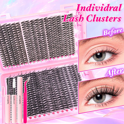 720/200pcs eyelash Extension Kit Fluffy Eyelash Extension kit with Lash Bond and Seal Lash Tweezers Thick Lash Clusters Wispy - Smarsty