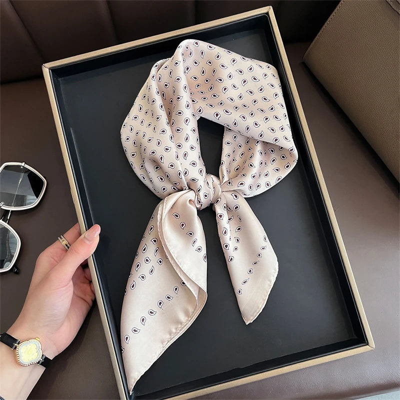Luxury Silk Skinny Scarf with Cat Print for Women - Smarsty