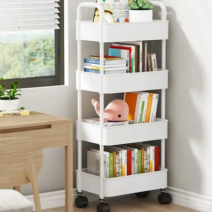 Bookshelf Storage Trolley Mobile Kitchen Organizer Cart with Wheels Save Space Household Shelves Bedroom Snacks Storage Rack by Smarsty