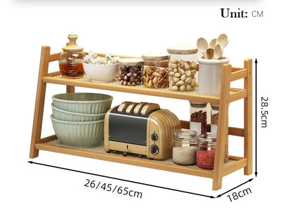 2 Layer Spice Caddy Shelf Bamboo Kitchen Storage Rack Desktop Cabinet Organizer Display Rack Coffee Bar Counter Shelf Cup Holder by Smarsty