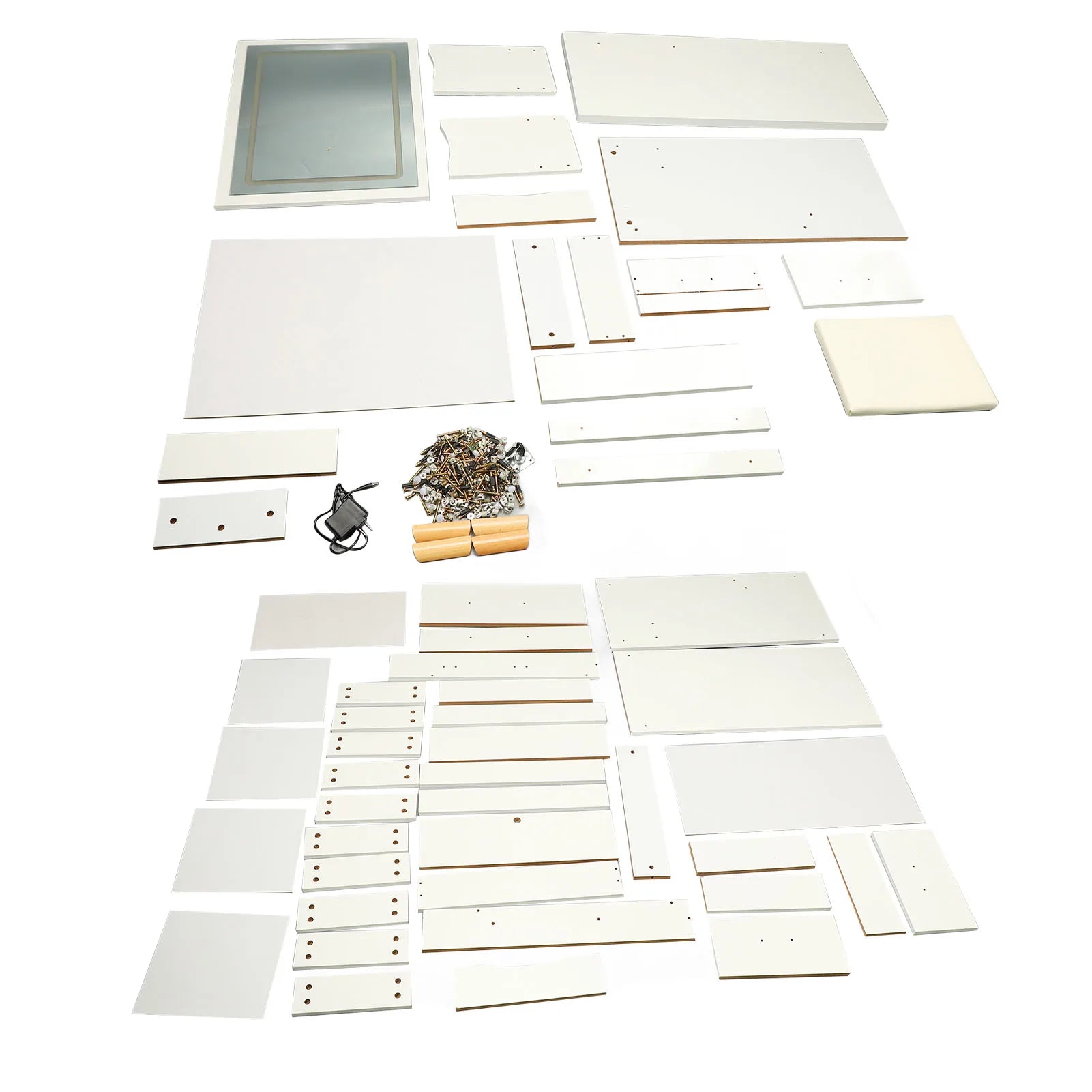 Vanity Table Dressing Table Modern Multi Functional Lighted Mirror Vanity Desk with Drawers Shelves Padded Stool for Bedroom