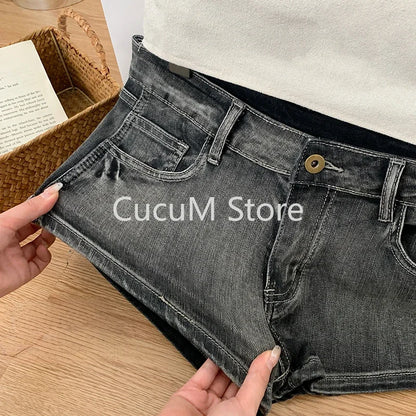 Summer Women Y2k Streetwear Gyaru Harajuku Fashion Grunge Vintage Coquette Low Rise 2000s Jean Shorts Denim Hot Pants Japanese - Smarsty