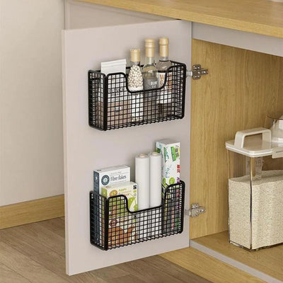 Punch-free Kitchen Cabinet Door Storage Box Iron Rack Wall-mounted Cabinet Plastic Wrap Rack Bathroom Refrigerator Rack by Smarsty