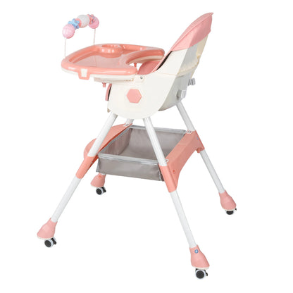 Foldable Baby High Chair 4-in-1 Foldable Reclining Feeding Table Chair Seat 7 Heights With Toyrack Easy To Clean Feeding