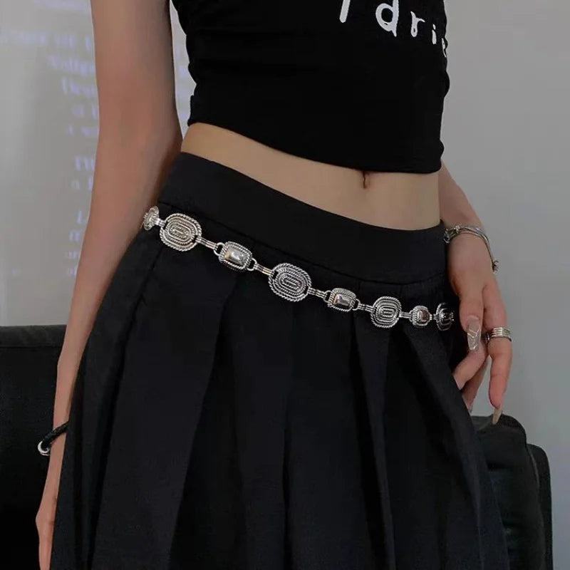 Silver Retro Waist Chain Belt Thin Metal Accessory - Smarsty