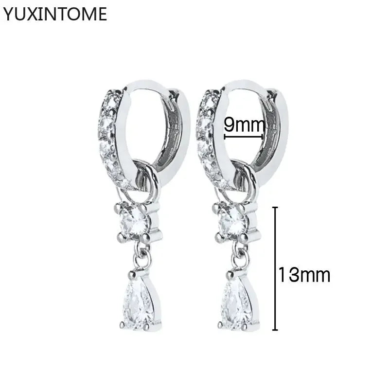 925 Sterling Silver Hoop Earrings White Crystal Luxury - Smarsty
