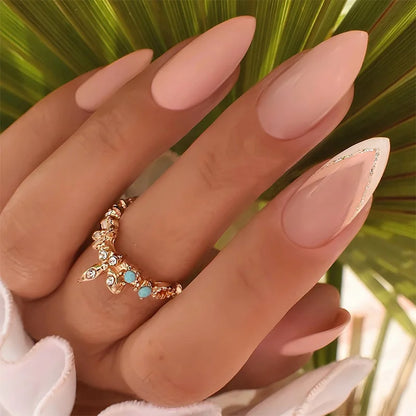 Colorful Press On Almond Nails Set with Pearl Flowers - Smarsty