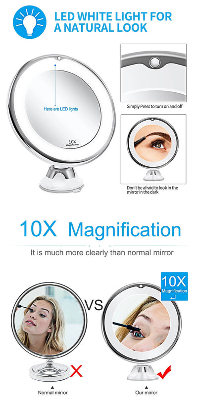 10x Magnifying Makeup Mirror with LED Lights - Smarsty