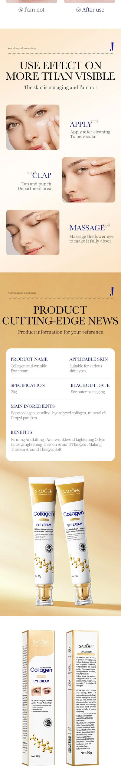 Collagen Eye Cream for Dark Circles and Puffiness - Smarsty