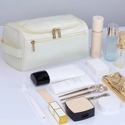 Stylish Embossed Leather Travel Cosmetic Organizer - Hook Design, Roomy Interior for Toiletries and Makeup zwq - Smarsty