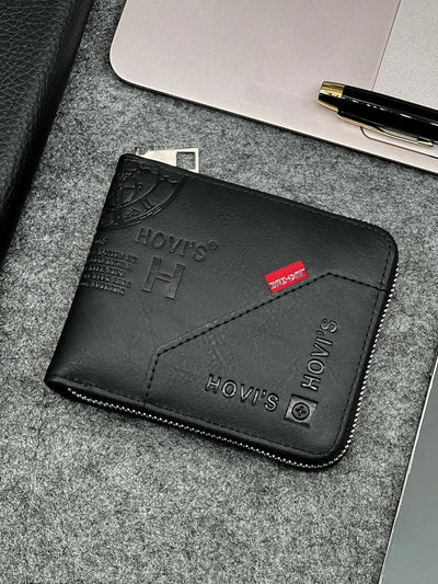 Zippered Slim Mens PU Wallet - Compact Size for Coins & Cards - Business Design - Smarsty