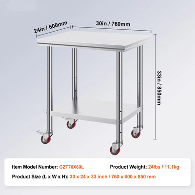 SucceBuy Stainless Steel Kitchen Worktable shelves Commercial Work Bench Table with Caster Wheels for Home Restaurant Storage - Smarsty