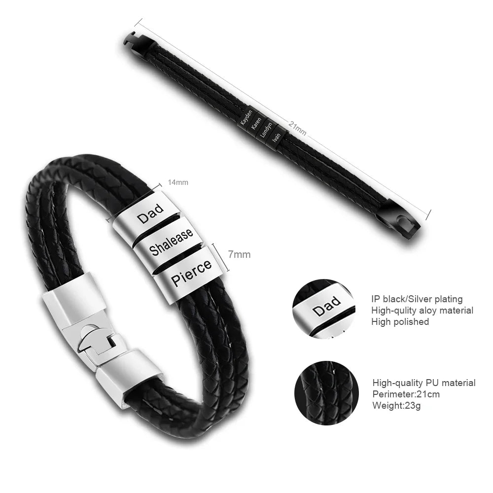 Personalized Men Leather Bracelet Custom Name Gift - Smarsty