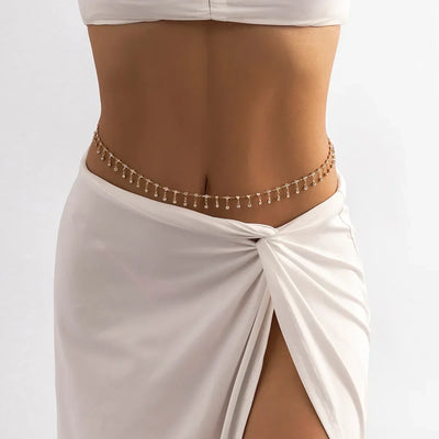 Double Layer Rhinestone Tassel Waist Chain Accessory - Smarsty