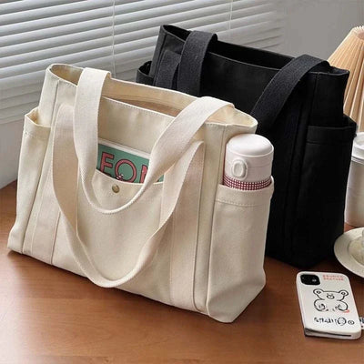 Large Capacity Canvas Tote Shoulder Bag For Work College - Smarsty