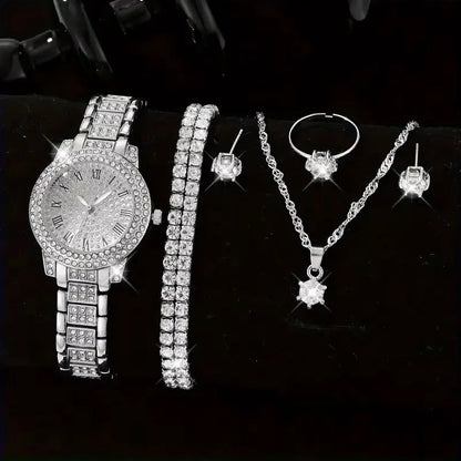Luxury Women Alloy Watch Set with Elegant Crystals - Smarsty