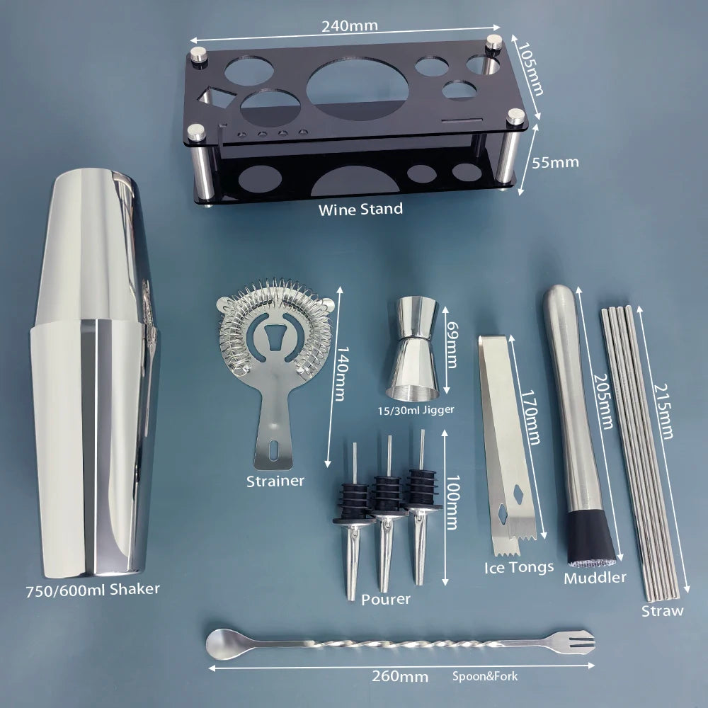 Boston Cocktail Shaker Set with 13 to 22 Bar Tools - Smarsty