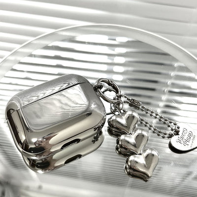 Luxury Silver Earphone Case with Heart Keyring - Smarsty
