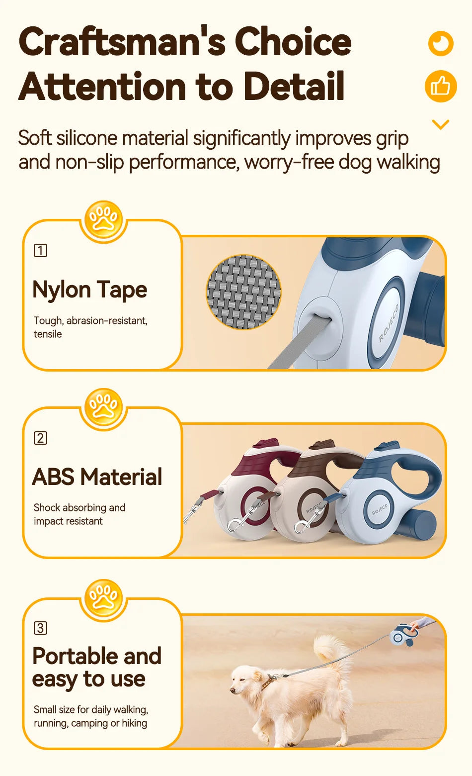 ROJECO Automatic Retractable Dog Leash for Small Dogs - Smarsty