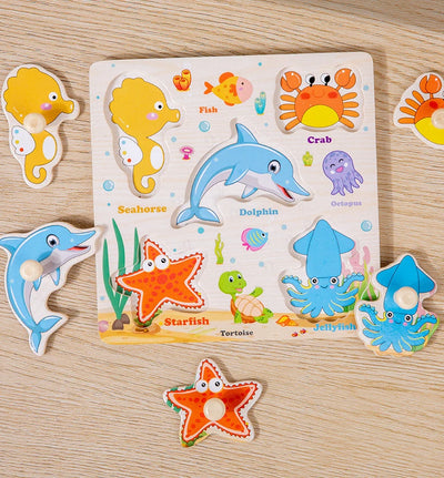 Wooden Puzzle Montessori Toys for Kids Cartoon Animal Traffic Hand Grab Boards Early Learning Educational Toys for Children - Smarsty