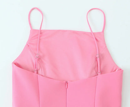 TFMLN Elegant Ladies Pink Spaghetti Strap Dress 2025 Summer New Simple Style Women Slim Short Dress Party Fashion A-Line Dress - Smarsty