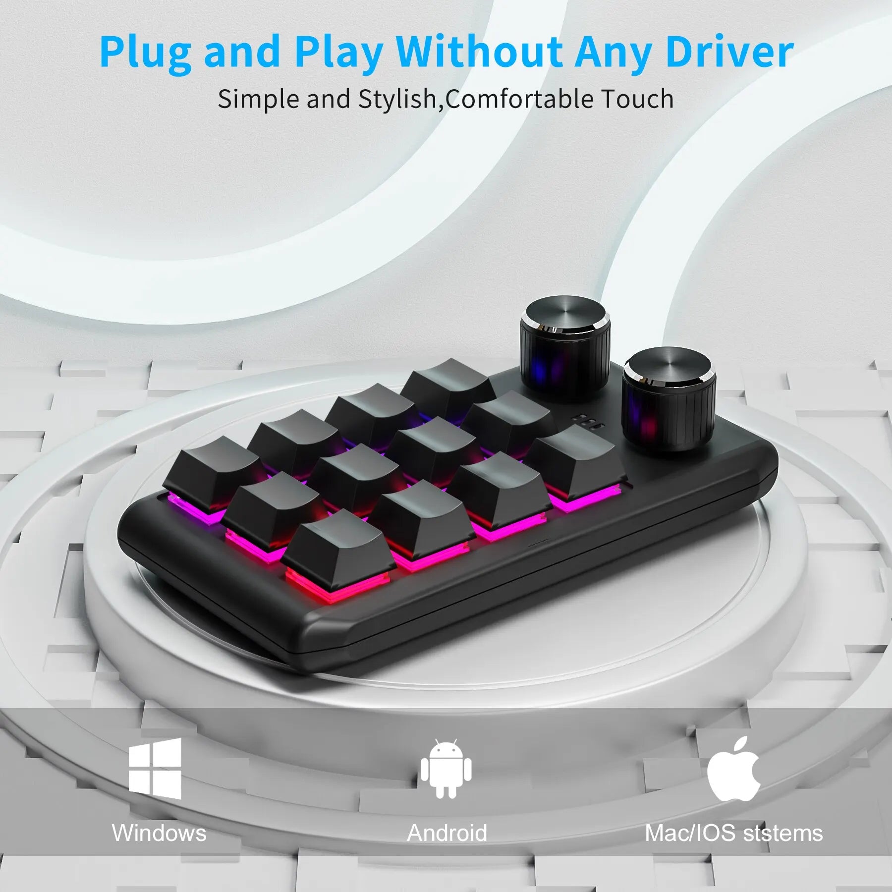 Bluetooth Macropad With 2 Knobs RGB 12 Key Mechanical