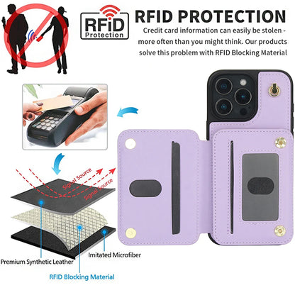 Card Slots Zipper Leather Wallet Case Flip Phone Case for IPhone 15 16 17 Pro Max Plus Pro max 16e Ring Lanyard Purse by Smarsty