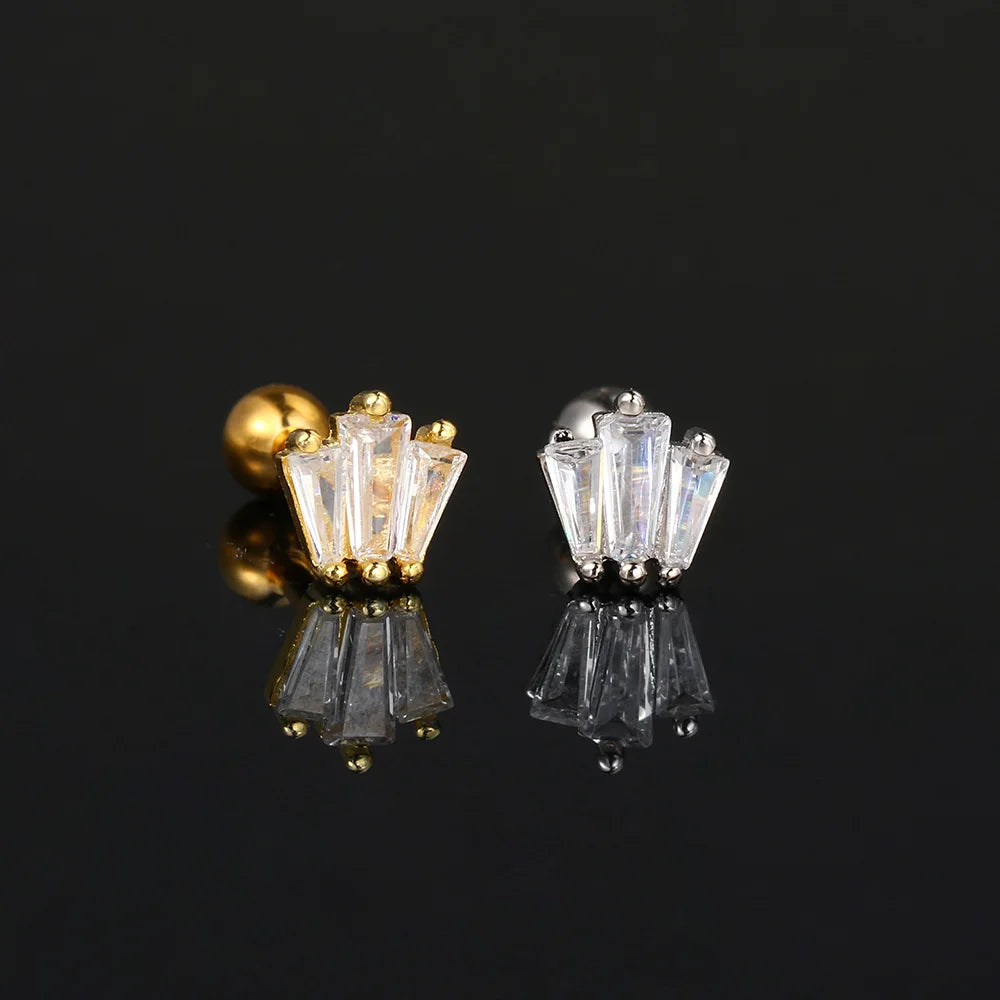 Crystal Waterdrop Tragus Earring Screw Back Stud CZ - Smarsty