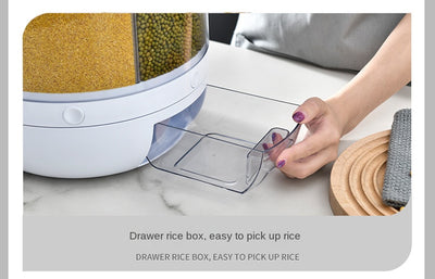 360 Degree Rotating Rice Dispenser Sealed Dry Cereal Grain Bucket Dispenser Moisture-proof Kitchen Food Container Storage Box by Smarsty