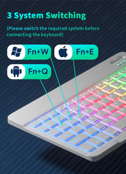 Wireless Tablet Keyboard with Rainbow Backlit for iPad