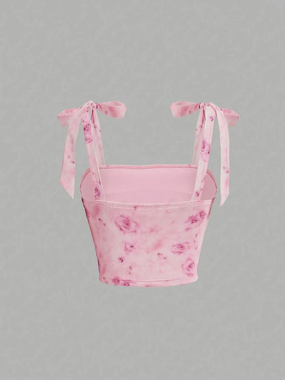 Solid Tie Shoulder Ruched Wide Strap Slim Fit Crop Top Women Clothing Summer 2025 Y2K Clothes Pink Backless Camis Top Streetwear