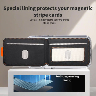 Luxury Leather Cellphone Magsafe Magnetic Card Holder For IPhone 14 13 15 16 17 Pro Max 16Plus RFID Anti-Skimming Bank ID Card - Smarsty