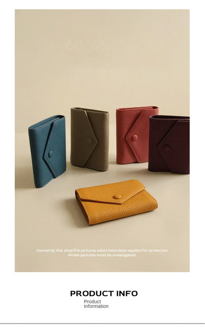 New PU Leather Small For Women Wallet Luxury Envelope Card Holder Brand Designer Multipurpose Zip Coin Cowhide Short Purse 2024