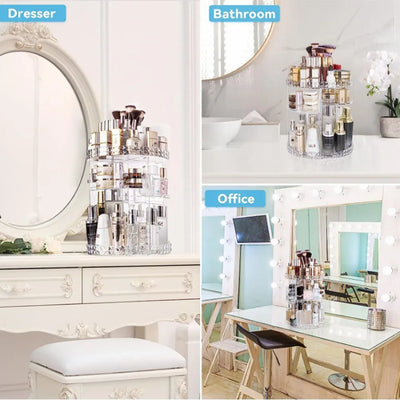 1pc Cosmetic Organiser, 360 degree rotatable adjustable cosmetic storage display case, easy assembly required by Smarsty