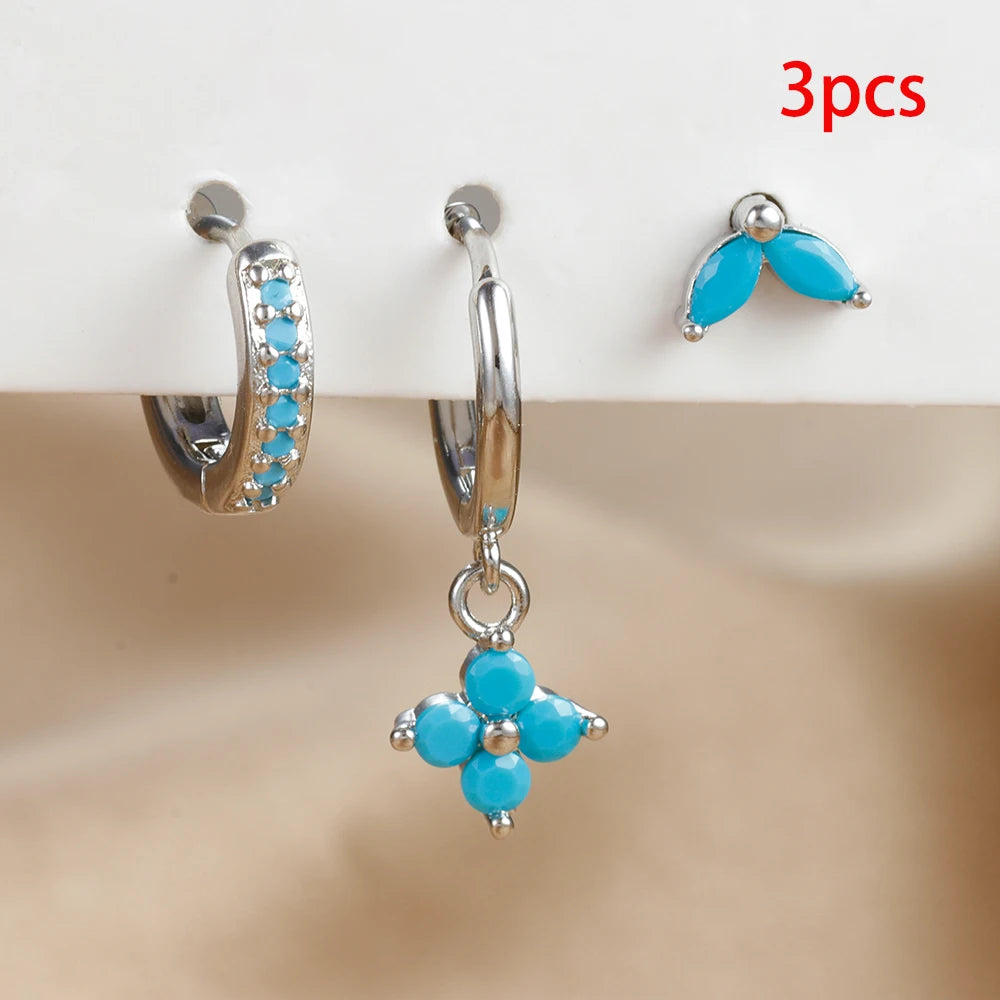 Green Zircon Flower Dangle Earrings Set for Women Fashion Jewelry - Smarsty