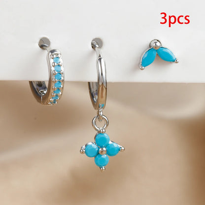 Green Zircon Flower Dangle Earrings Set for Women Fashion Jewelry - Smarsty