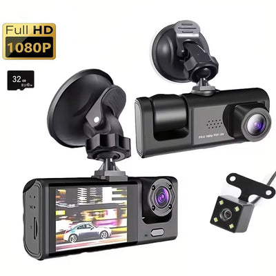 Dash Cam W/ IR Night Vision Loop Recording & 2" IPS Screen 1080P 3 Camera ， DVR recorder, video recorder, Vehicle DVR - Smarsty