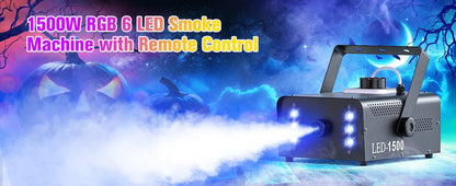 U'King 1500W Smoke Machine RGB 6 LED Fog Machine with Remote Control for DJ Disco Party Christmas Stage Effect Fogger Machine