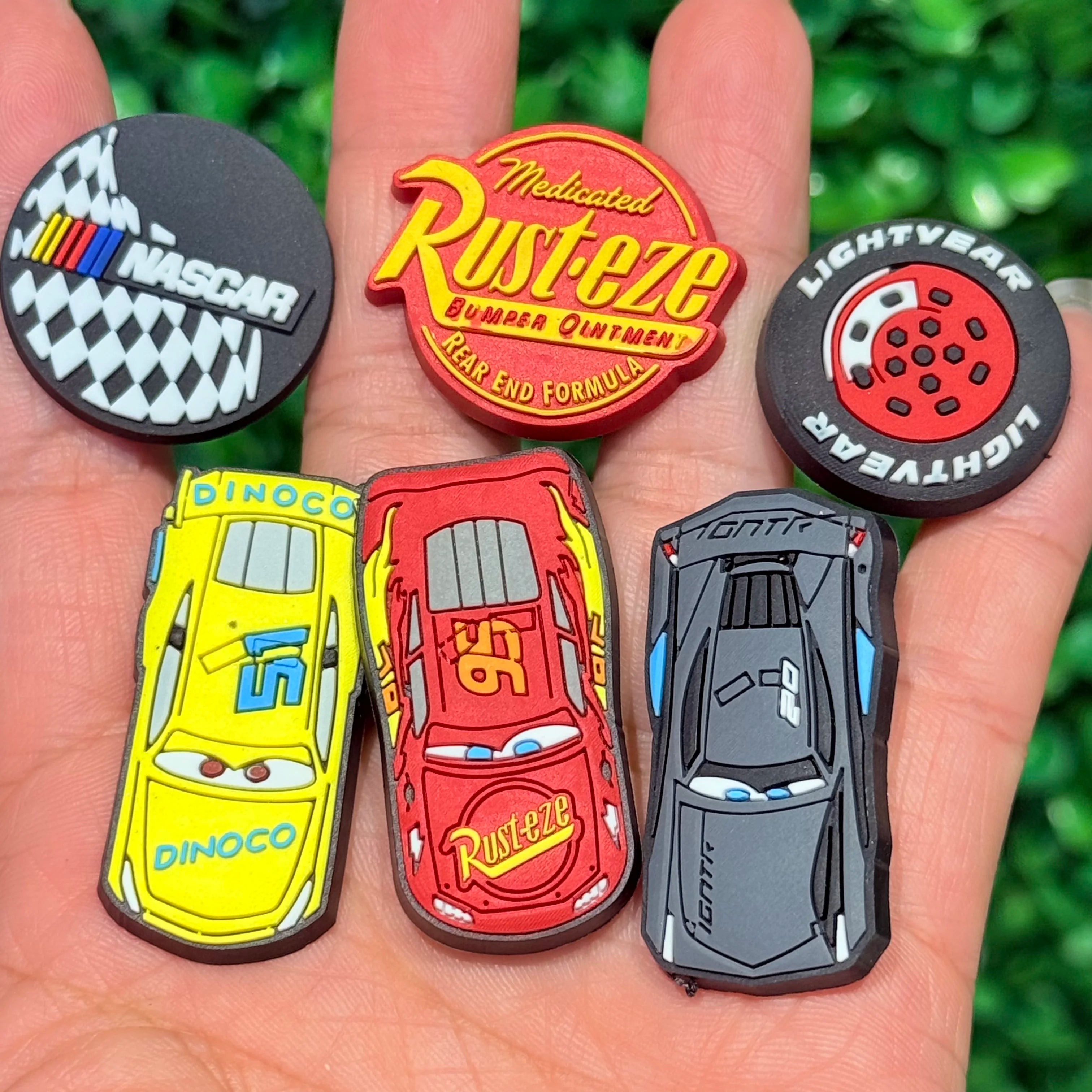 1/6pcs Disney Lightning Mcqueen PVC Shoes Charms Miniso Cars Slippers Buckle Decorations Fit Boys Birthday Gift