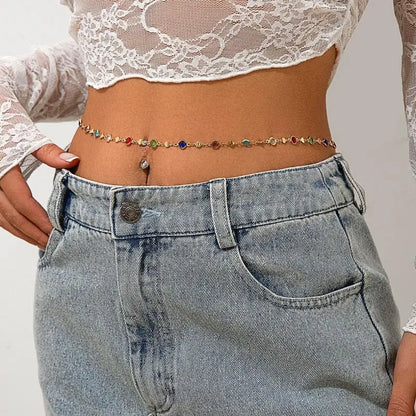 Fashion Colored Glass Crystal Waist Chain for Women - Smarsty