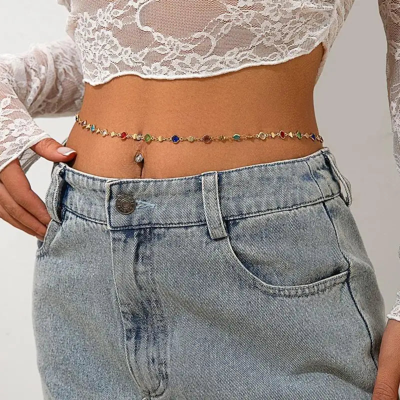 Fashion Colored Glass Crystal Waist Chain for Women - Smarsty