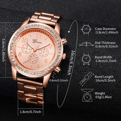 6PCS Women's Rhinestone Quartz Watch Jewelry Set - Smarsty