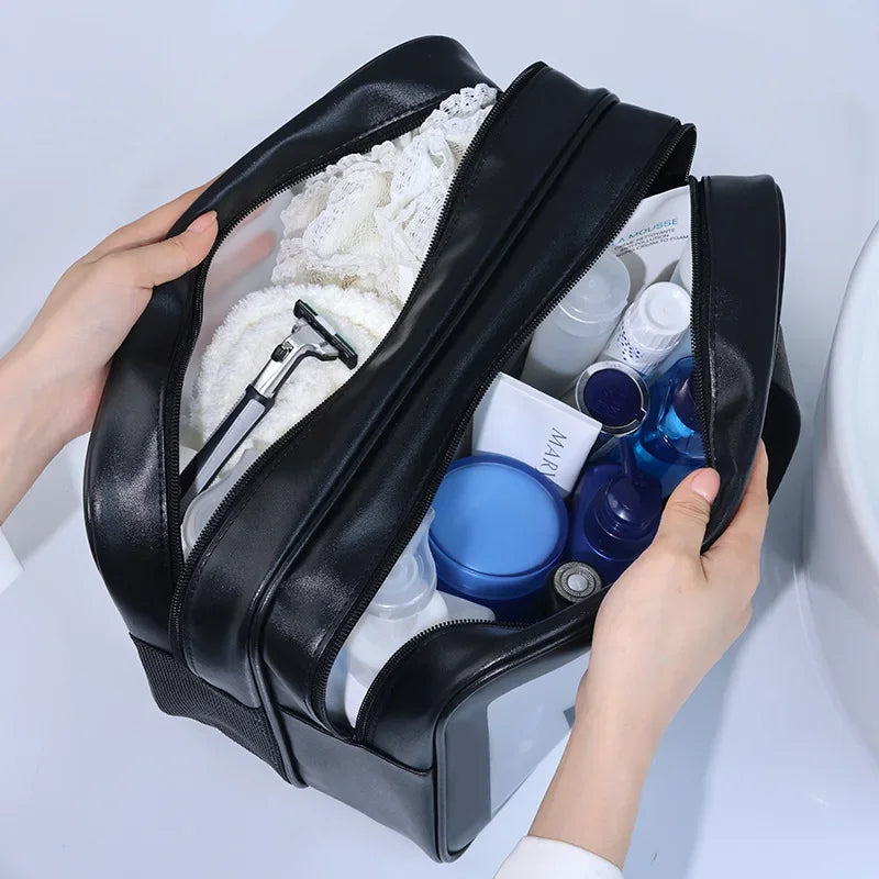 Dry-wet separation double transparent PU makeup bag portable washing bag cosmetic storage bag travel fitness swimming essentials - Smarsty