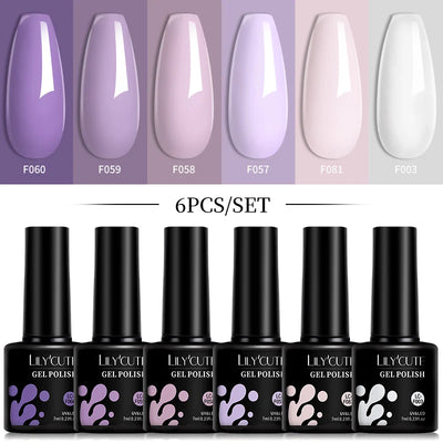 LILYCUTE 6 Pcs Gel Nail Polish Set Bright Pink Varnish - Smarsty
