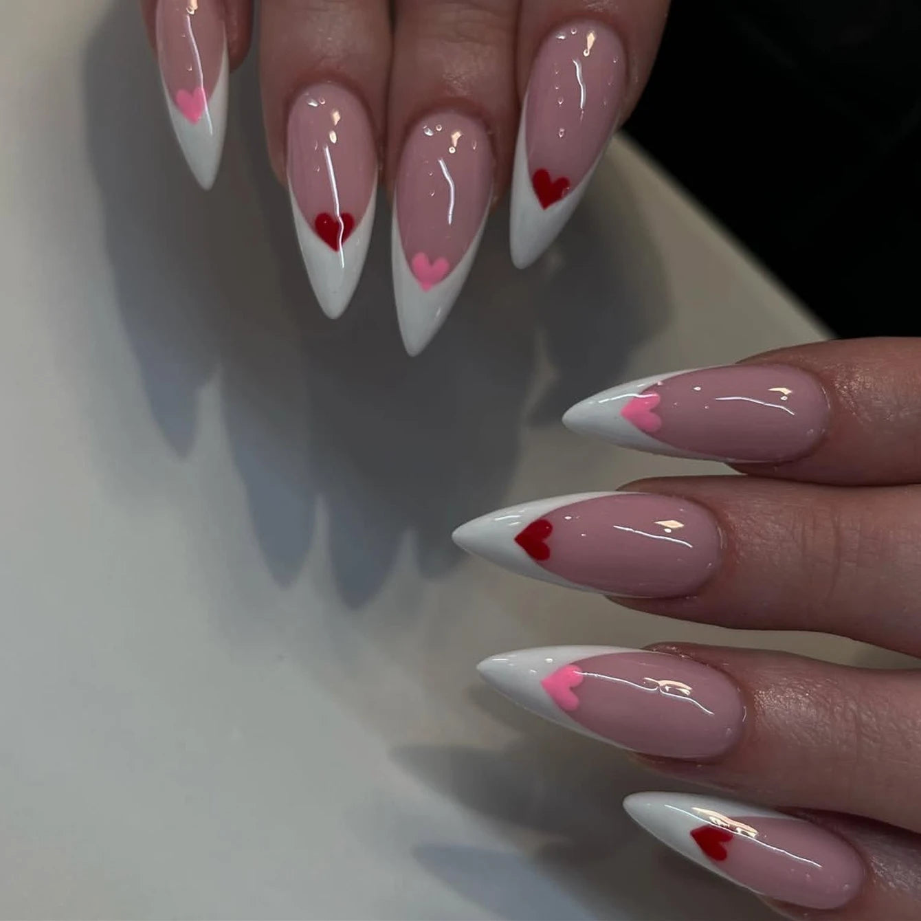 24 Piece Long Almond Press On Nails White French Tip - Smarsty