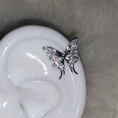 Stainless Steel Ear Cuff With Rhinestone Wing Sparkle - Smarsty