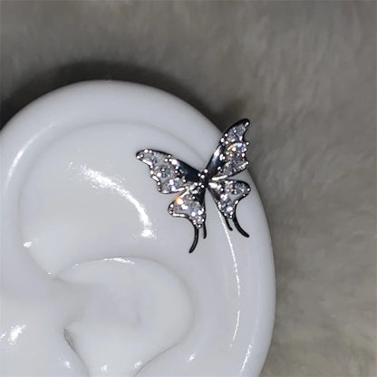 Stainless Steel Ear Cuff With Rhinestone Wing Sparkle - Smarsty