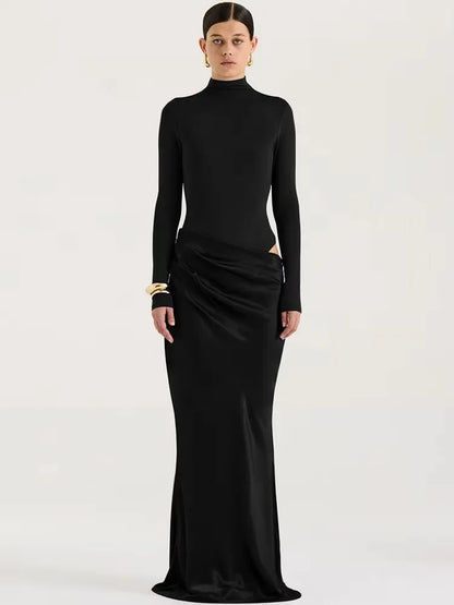 JULISSA MO Satin Sexy Hollow Out Women Maxi Dress Black Sleeveless High Waist Dress Female Autumn Skinny Elegant Party Clubwear - Smarsty