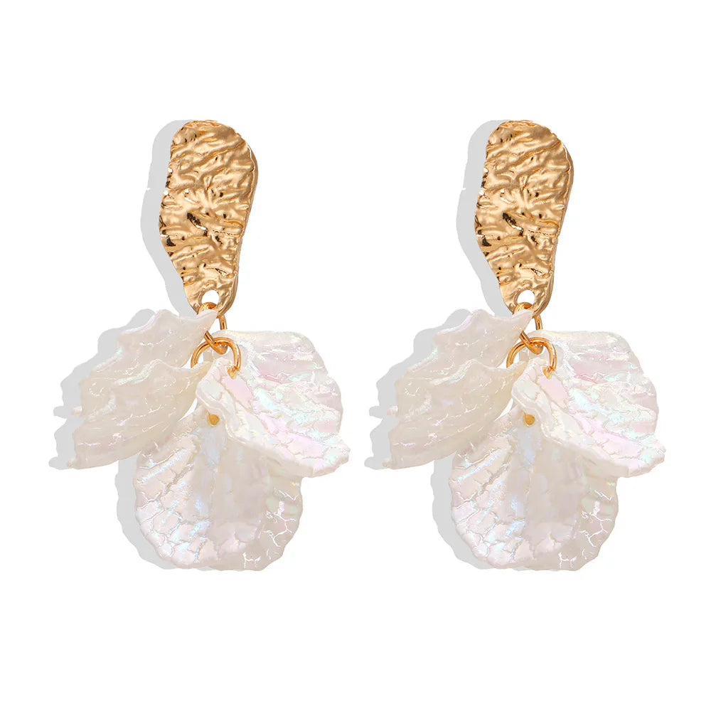 Korean Fashion White Crystal Flower Dangle Earrings for Women - Smarsty